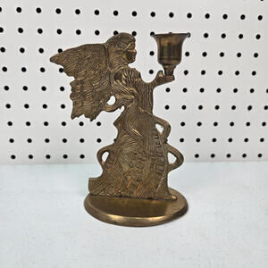 Vintage‎ Brass Angel Candle Holder 7" India Double Sided